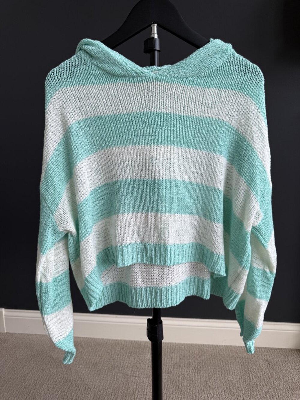 Dreamers by Debut Aqua White Striped Cowl Neck Sweater S/M